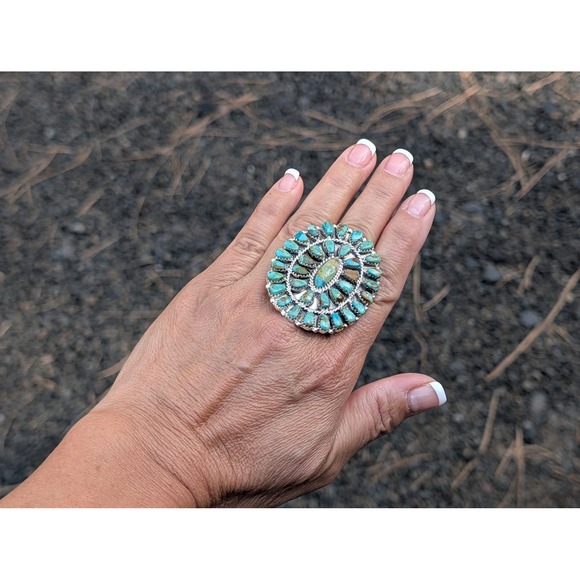 Handcrafted Navajo Cluster Ring Size 8 Women's Signed Southwest Jewelry *** - Picture 9 of 9